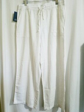 GAP White Linen Drawstring Pants L Pull-On NWT